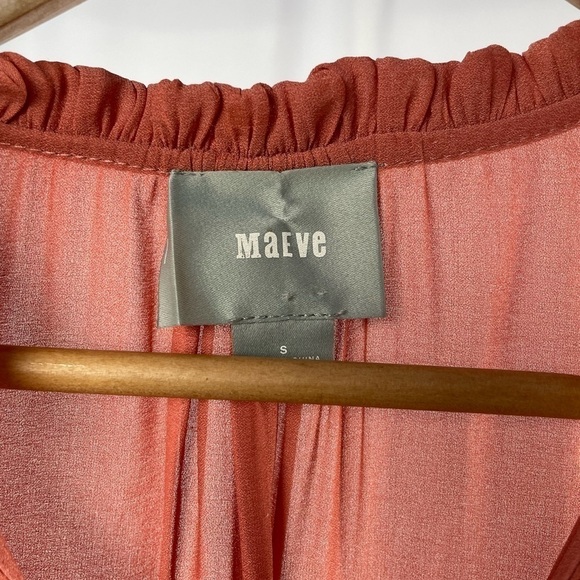 Maeve by Anthropologie Cold Shoulder Sheer Long Sleeve Blouse in Rose Size Small - Picture 4 of 7